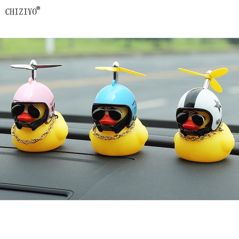 Cute Little Yellow Duck With Helmet Propeller Rubber Windbre