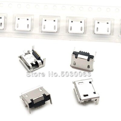 50pcs/lot Flat socket Curling micro USB 5P 4 feet plugboard