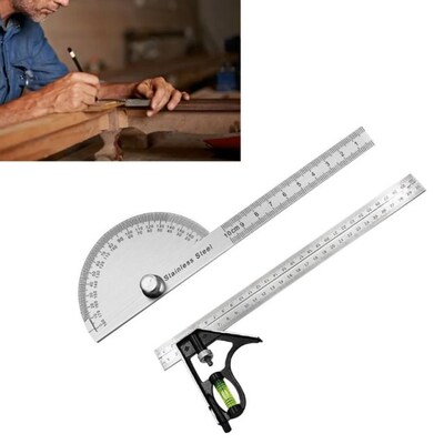 Stainless Steel Protractor Plus Angle Square Measurer 180 De