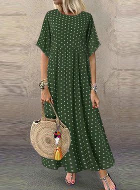 2021 Women Sundress Vintage O-Neck Long Maxi Dress Female Ca