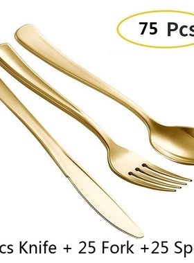 75pcs Disposable Gold Cutlery Plastic Wedding Party Tablewar