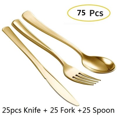 75pcs Disposable Gold Cutlery Plastic Wedding Party Tablewar