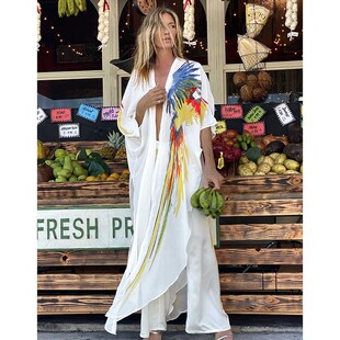 New Bohemian Dress Chiffon Bikini Cover up Kaftan White Dres