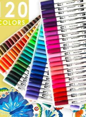 120 Colors Art Markers Dual Tips Coloring Brush Pen Fineline