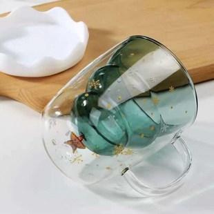 Christmas Tree Double Glass Water Cup Milk Mug Coffee Gifts