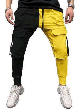 Men Casual Sports Pants Color Matching Lace-Up Pockets Trous