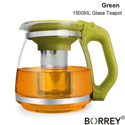 BORREY Heat Resistant Glass Teapot Infuser Transparent Tea P