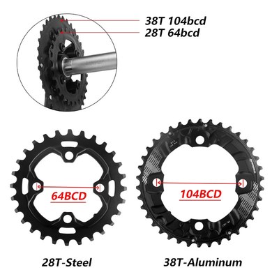 104/64BCD Mountain Bicycle Double Sprockets 26T 28T 36T 38T