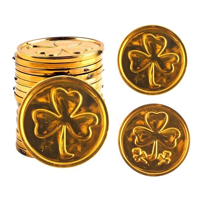 100PCS St. Patrick's Day Lucky Shamrock Coins,Green Plastic
