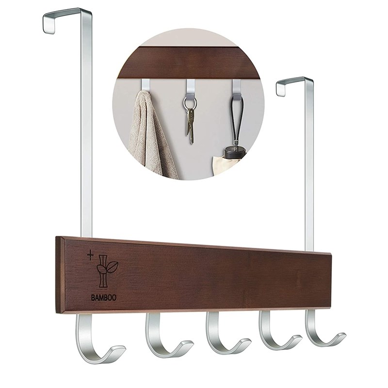 Over the Door Hook Bamboo Door Hanger with 5 Hooks Door Hook