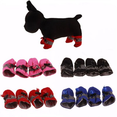 4Pcs Pet Dog Winter Shoes Rain Snow Waterproof Booties Socks