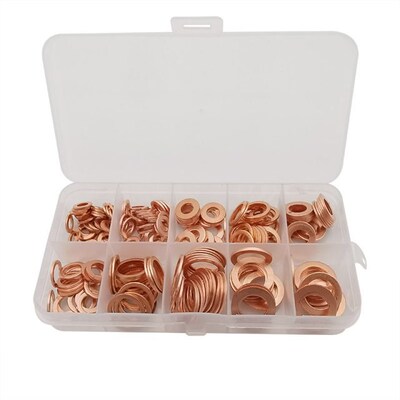 200Pcs/Box 9 Sizes Flat Washer Assortment Kit Copper Sealing