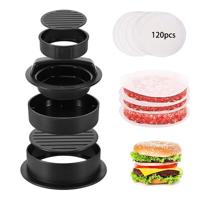 3 in 1 Burger Press Patty Stuffed Burger Maker with 120Pcs B