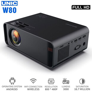 W80 LED Full HD 1080P 3000LM Projector 4K WIFI HDMI USB Blue