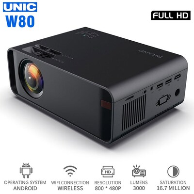 W80 LED Full HD 1080P 3000LM Projector 4K WIFI HDMI USB Blue