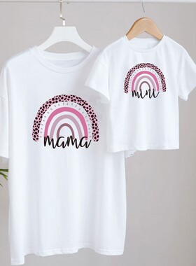 1Pc Rainbow Mother Daughter T-shirts Summer Family Matching