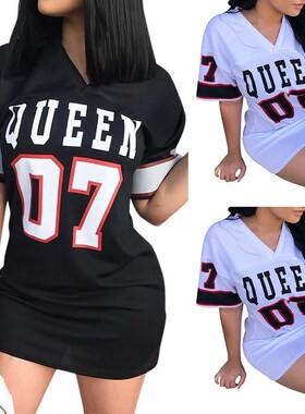 T Shirt Dress Women Short Dress Hip Hop Queen Printed Long T