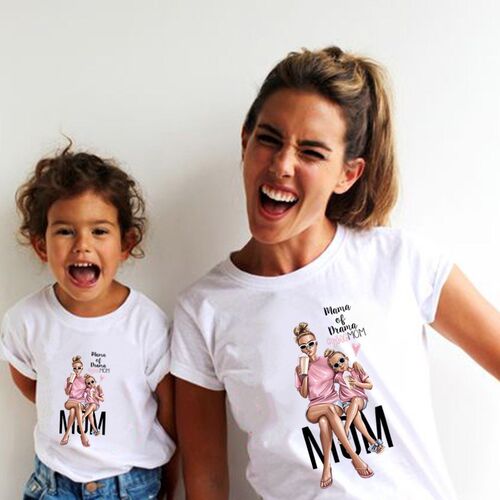 Funny Summer Family Matching Clothes Kawaii White Tshirt Mat