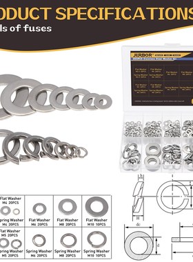 JERBOR 360 PCS Stainless Steel Flat & Spring WashersM2.5,M3,