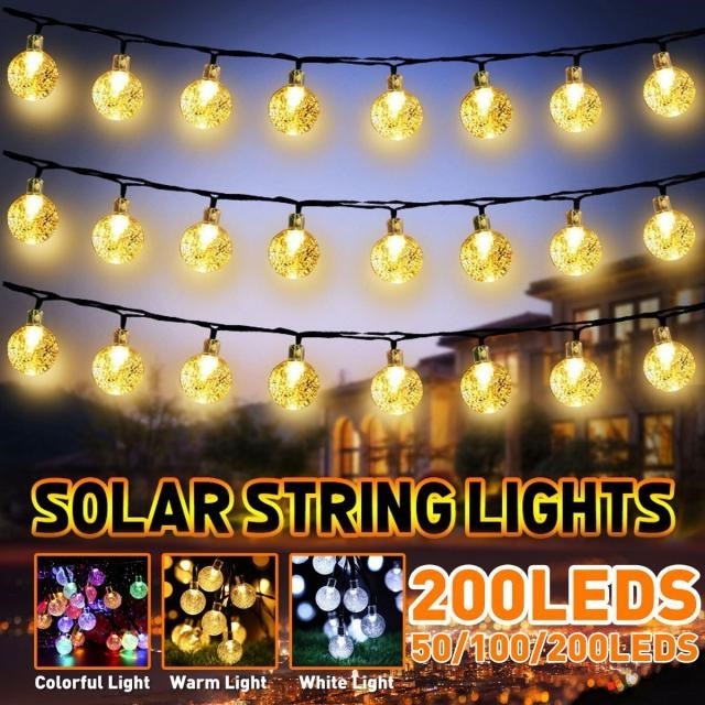 Smuxi 50/100/200LEDs Solar String LightsCrystal Globe Lights