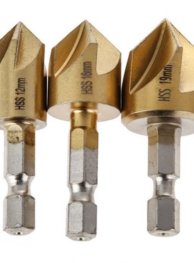 3PCS 5 Flute Chamfer Countersink 1/4  Hex Shank HSS Wood Cha