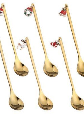 6Pcs Christmas Coffee Spoons Stainless Steel Tea Scoops Kids