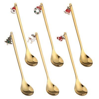 6Pcs Christmas Coffee Spoons Stainless Steel Tea Scoops Kids