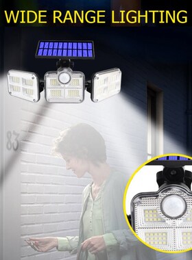 145/122LEDs Lamp Solar Power LED Waterproof 3 Heads Motion R