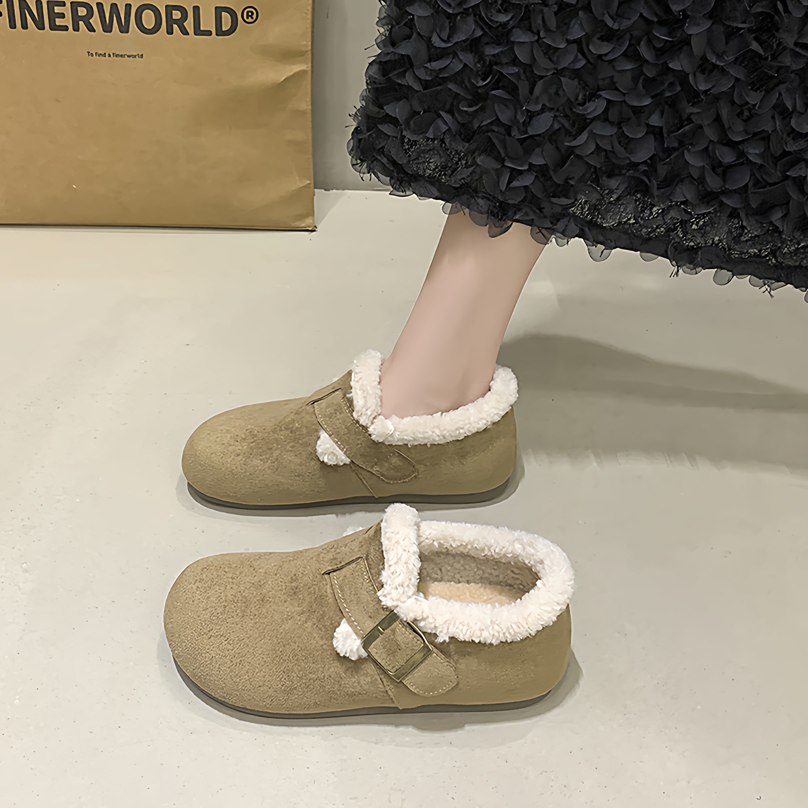 大码全包勃肯鞋女加绒保暖一脚蹬