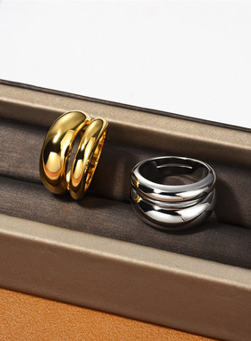 新品简约凯旋门系列欧美高级金属铜镀18k真金双层指环女时尚戒指