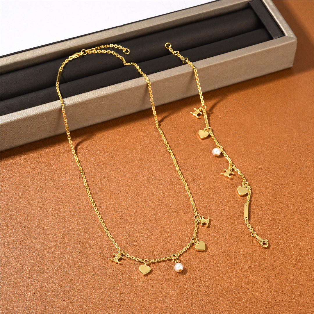 秋冬新品欧美时尚通勤必入金色珍珠爱心凯旋门系列气质手链锁骨链