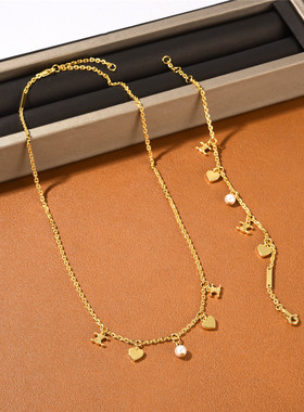 秋冬新品欧美时尚通勤必入金色珍珠爱心凯旋门系列气质手链锁骨链