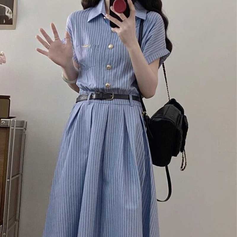 大码夏季POLO领显瘦收腰连衣裙女