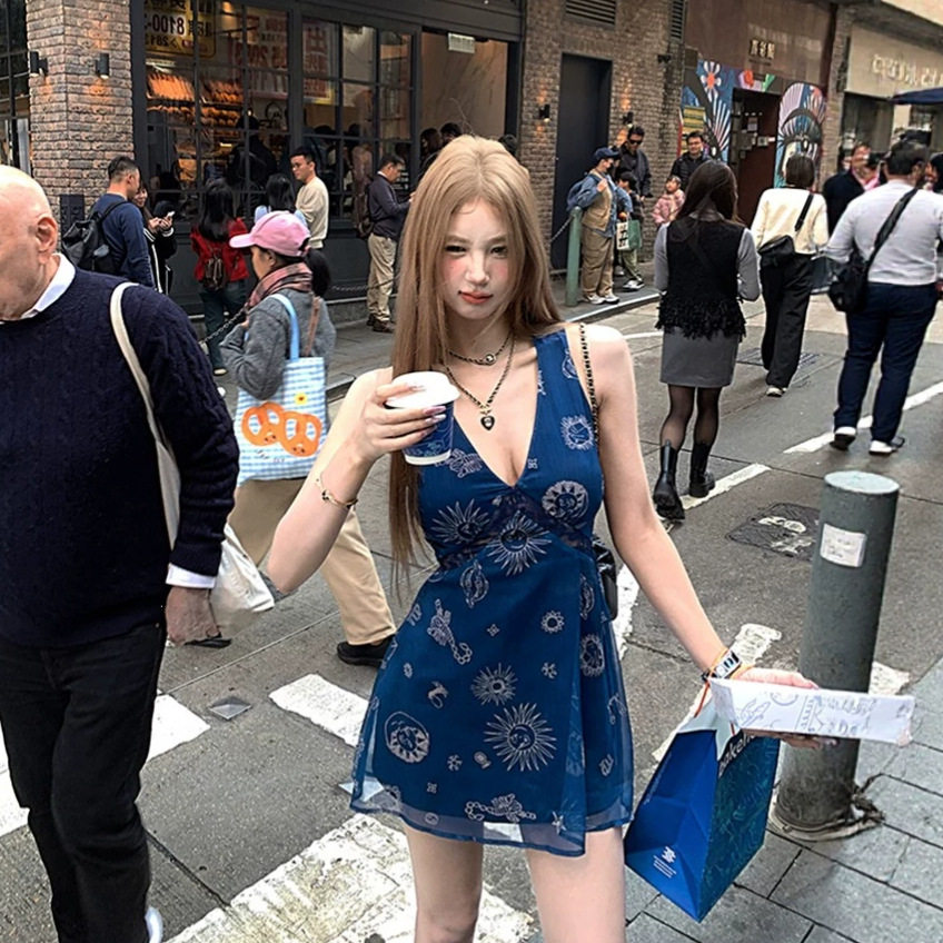 法式复古吊带绝美度假连衣长裙女
