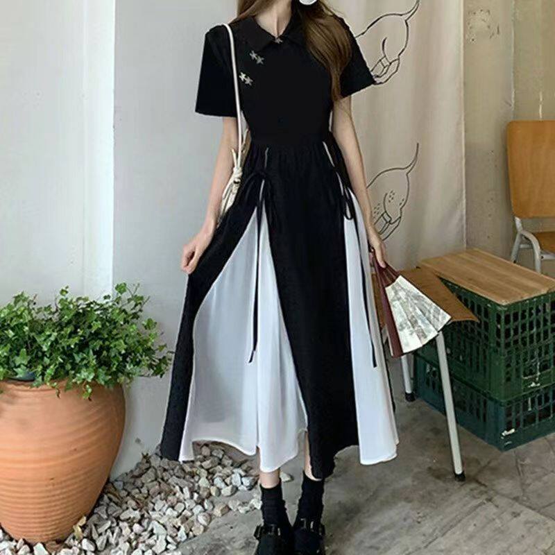 新中式改良旗袍连衣裙女夏季大码温柔国风茶歇设计感赫本小黑裙女