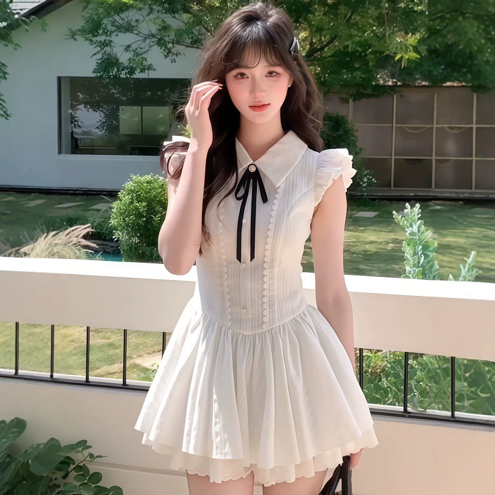温柔小众蝴蝶结蕾丝显瘦连衣裙子