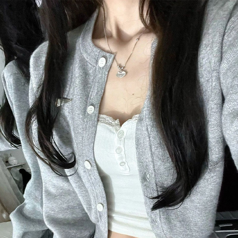 秋季新款2025慵懒设计感冷淡系短款圆领百搭小外套针织开衫上衣女