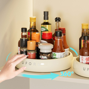 2025新款 厨房置物架360度旋转调料置物盘多功能化妆品盒子收纳盒