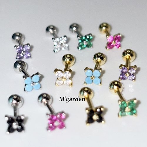 s925银mini百搭四叶草耳窝钉耳饰