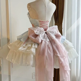 桔梗house爱神之约原创lolita公主风特纯欲风挂脖吊带短裙蓬蓬裙