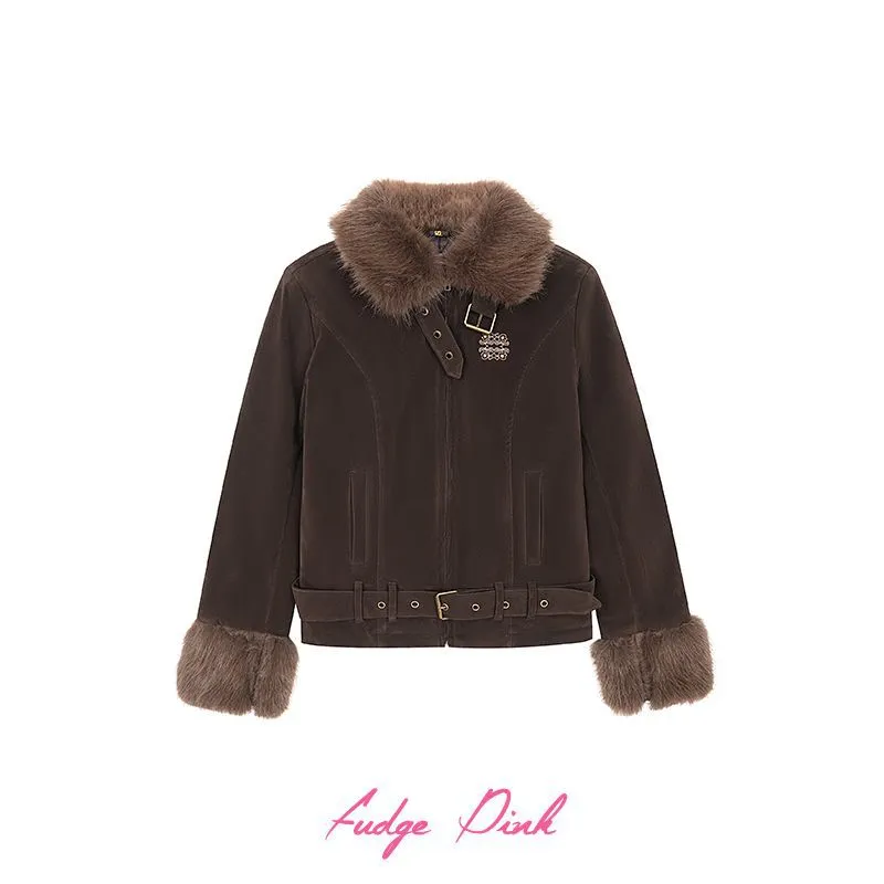 Fudge Pink 25冬季New美式复古个性分割设计感夹棉夹克外套