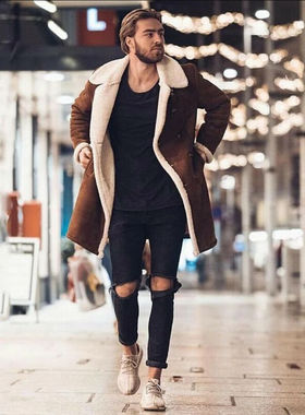 Long men's casual coat in lamb fleece羊羔绒面料 长款男士外套