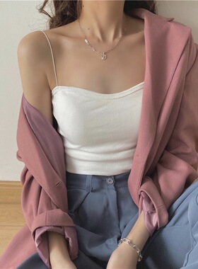 Spaghetti Strap Cropped Bandeau Tank Top带胸垫细肩带抹胸背心