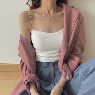 Tank Spaghetti Bandeau Cropped Top带胸垫细肩带抹胸背心 Strap