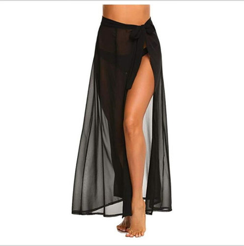 纯色开叉网纱性感透视半身裙