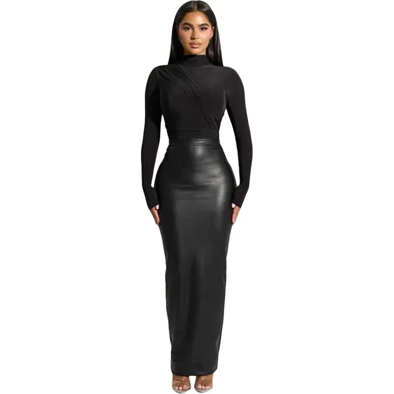 Black slimming back zip wrap hip dress黑色显瘦背面拉链包臀裙