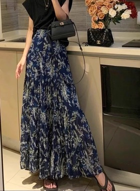 Retro blue large swing pocket skirt 复古蓝色大摆带口袋半身裙