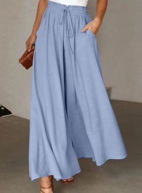 Elasticated high-waisted wide-leg culottes  松紧高腰阔腿裙裤