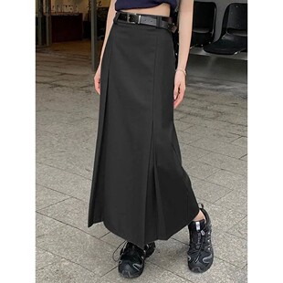 pleated black skirt preppy 小众学院风女生黑色褶皱半身裙Niche