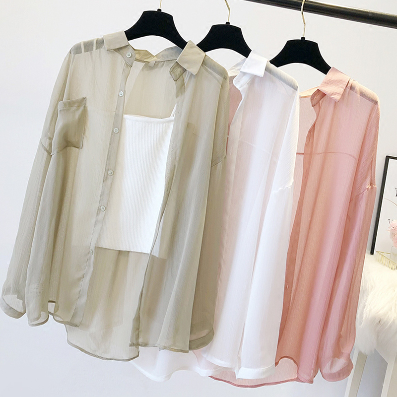 chiffon transparent sun protection shirt韩版雪纺透明防晒衬衣-封面